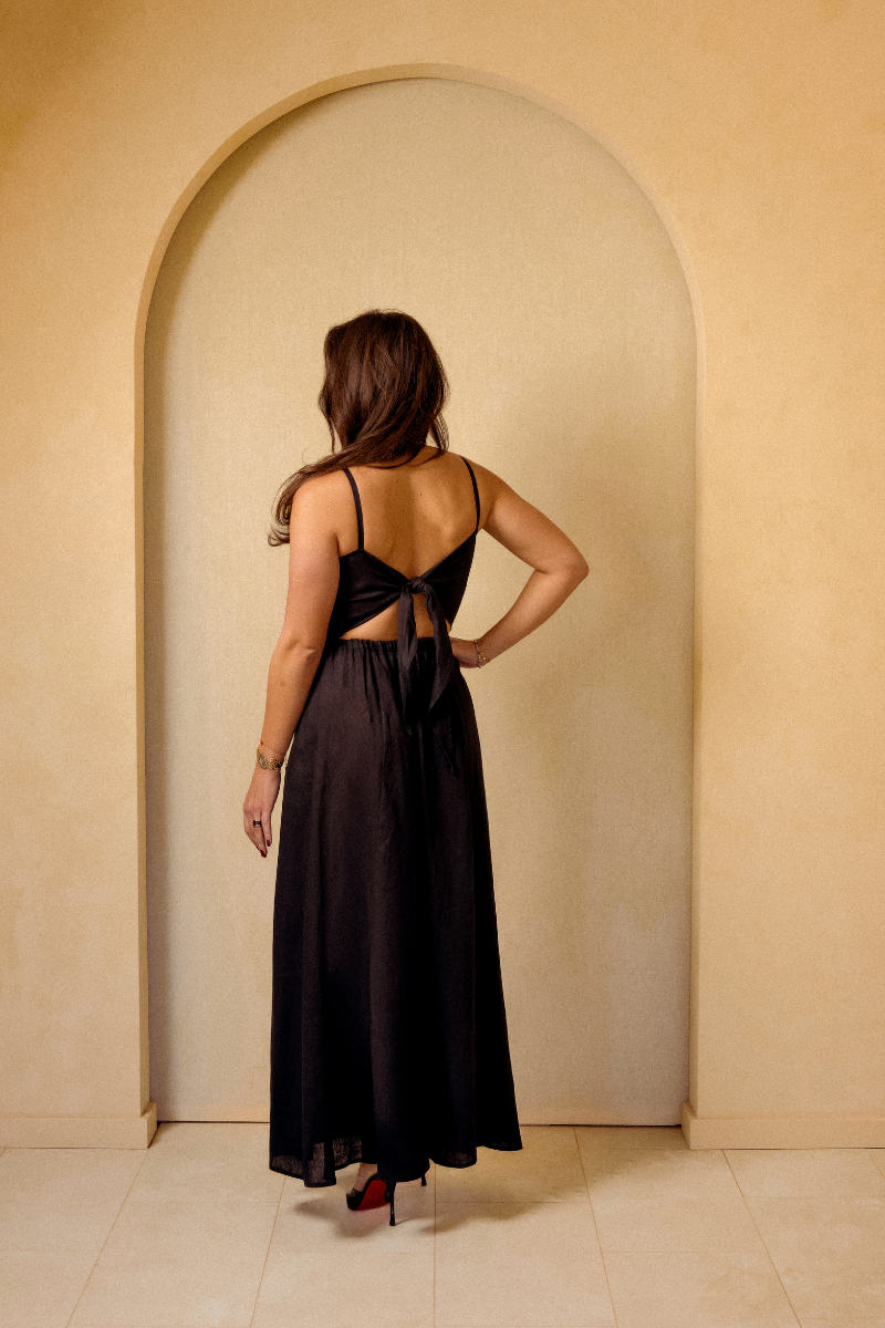 The Amalfi Bow Dress in Jet Black