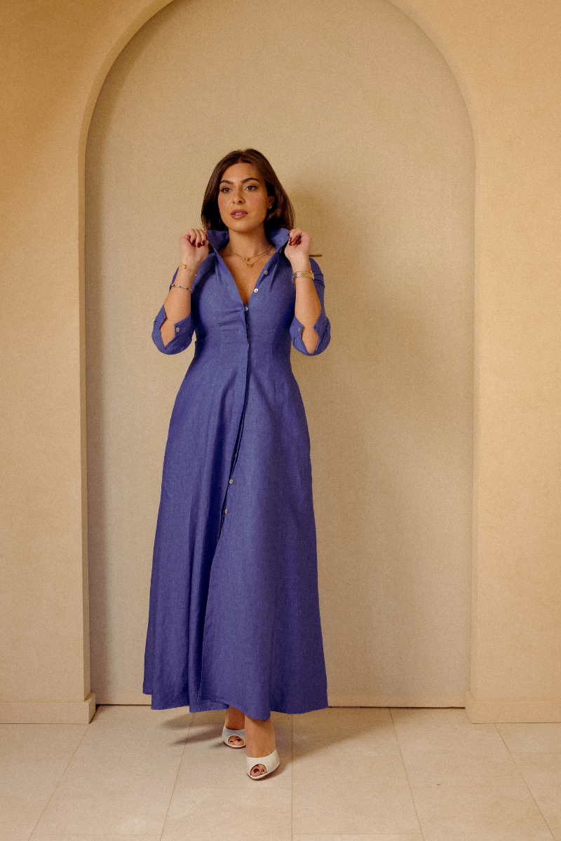 The Azure Signature Shirt Dress in Azure Blue